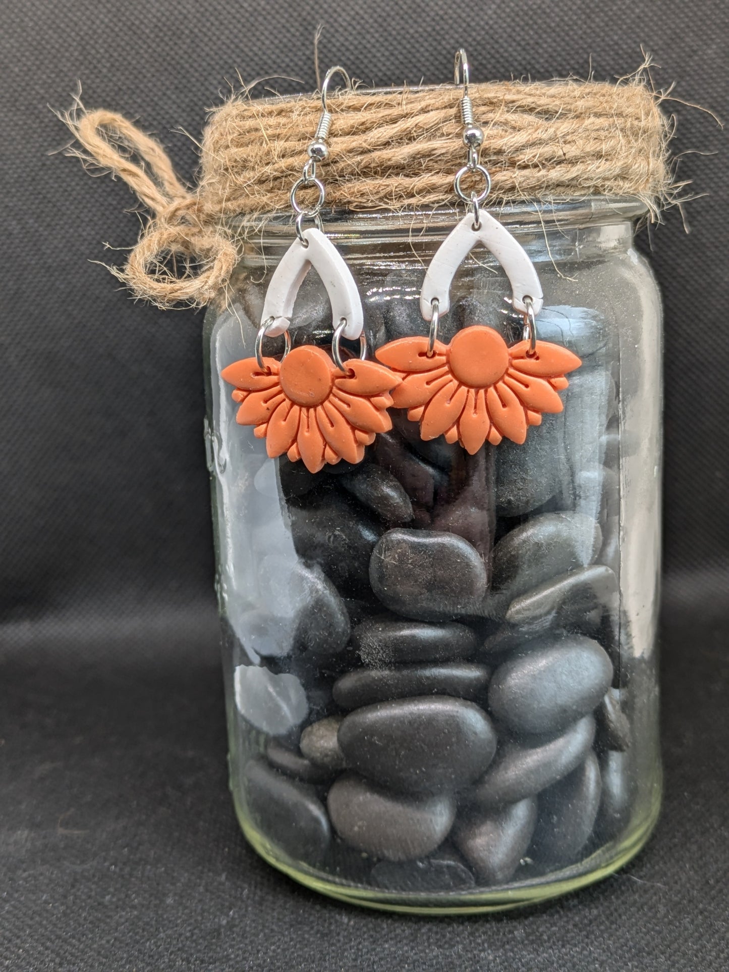 Orange Flower Dangle Earrings