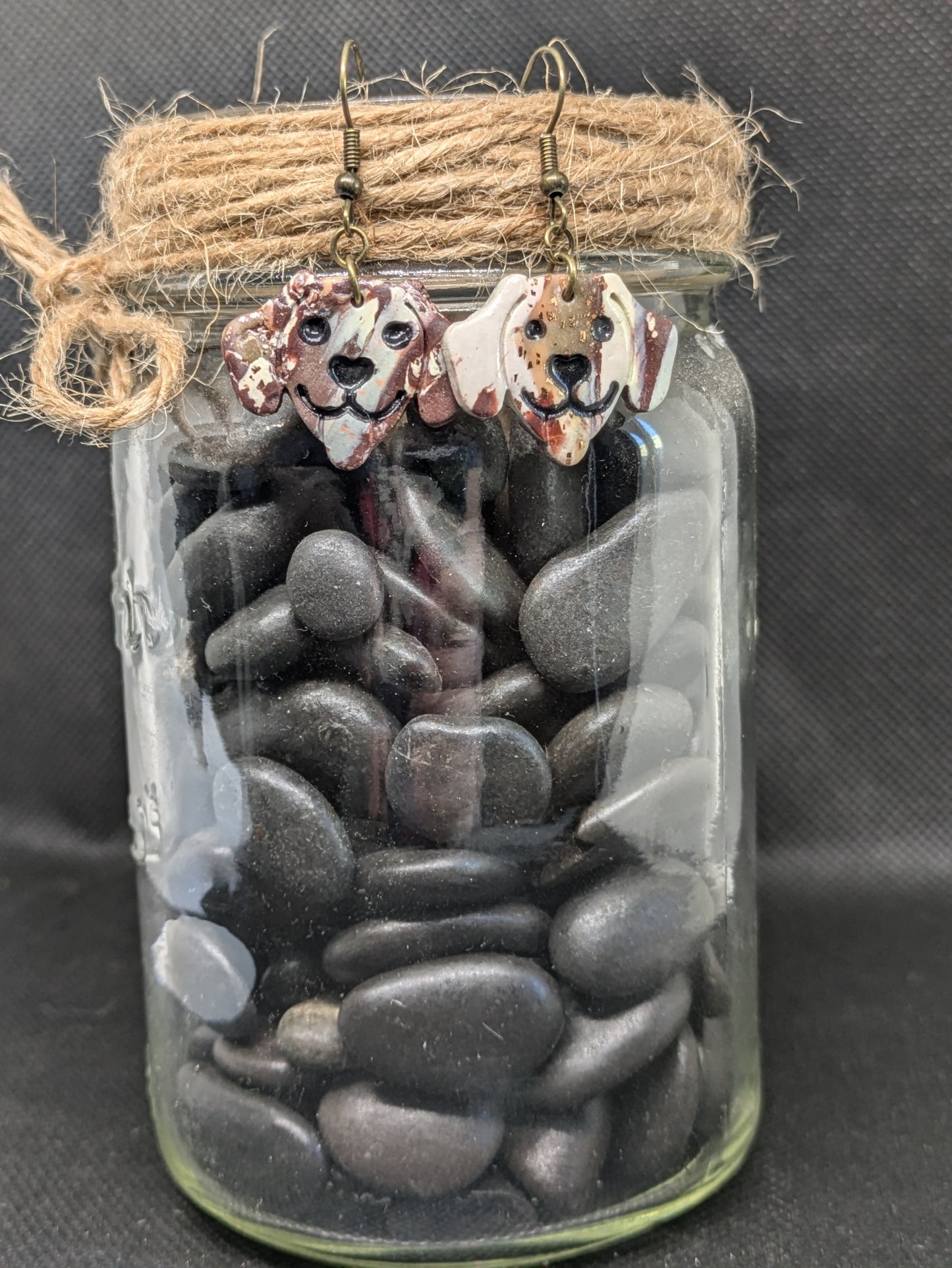 Brown and White Dog Earrings