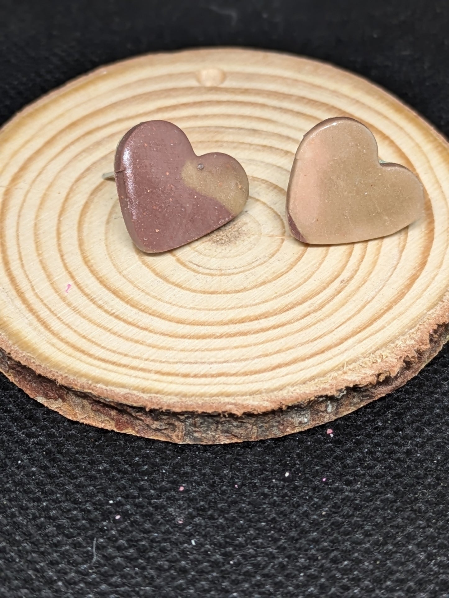 Brown and Tan Heart Studs