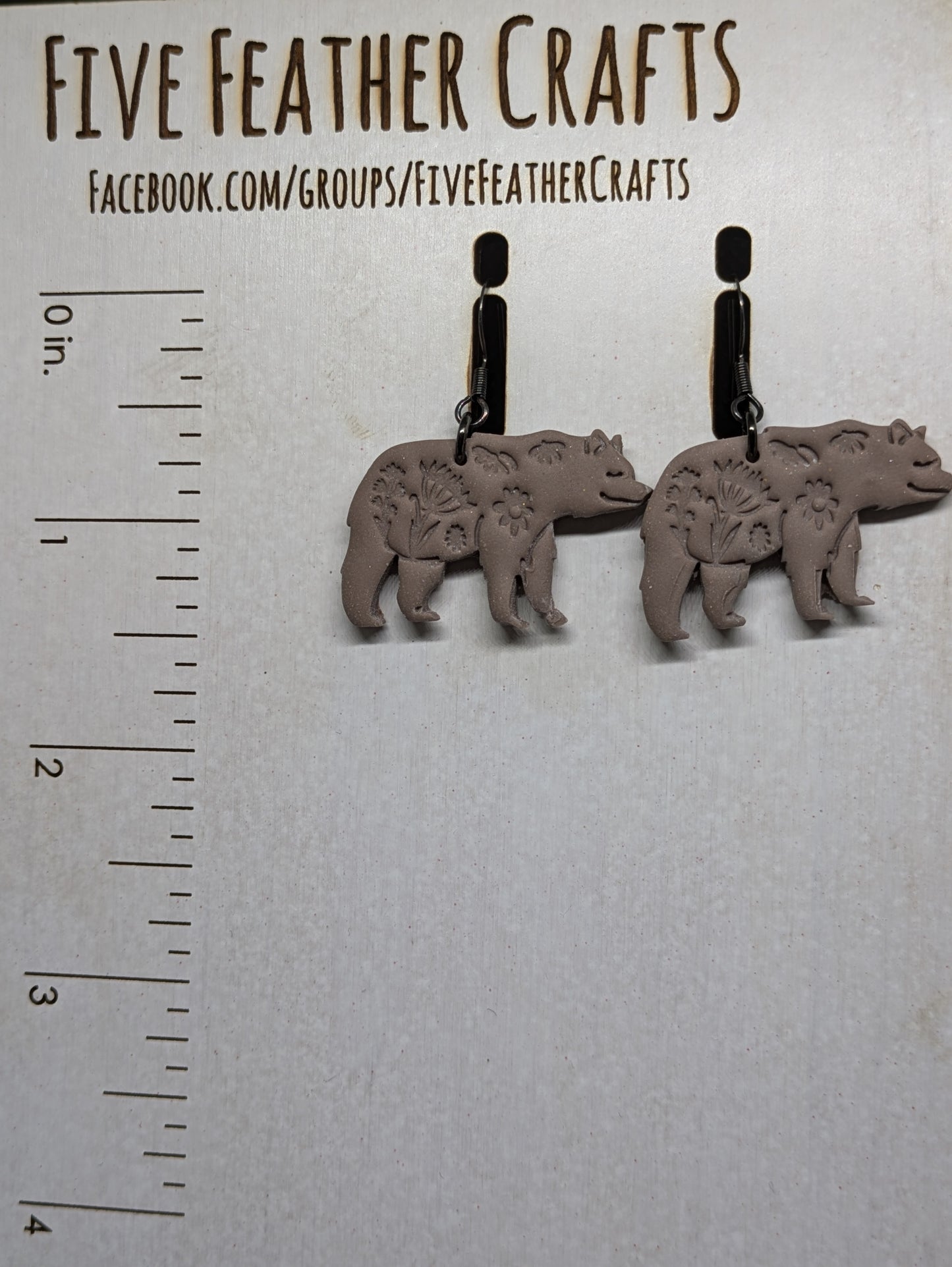 Brown Floral Bear Dangles