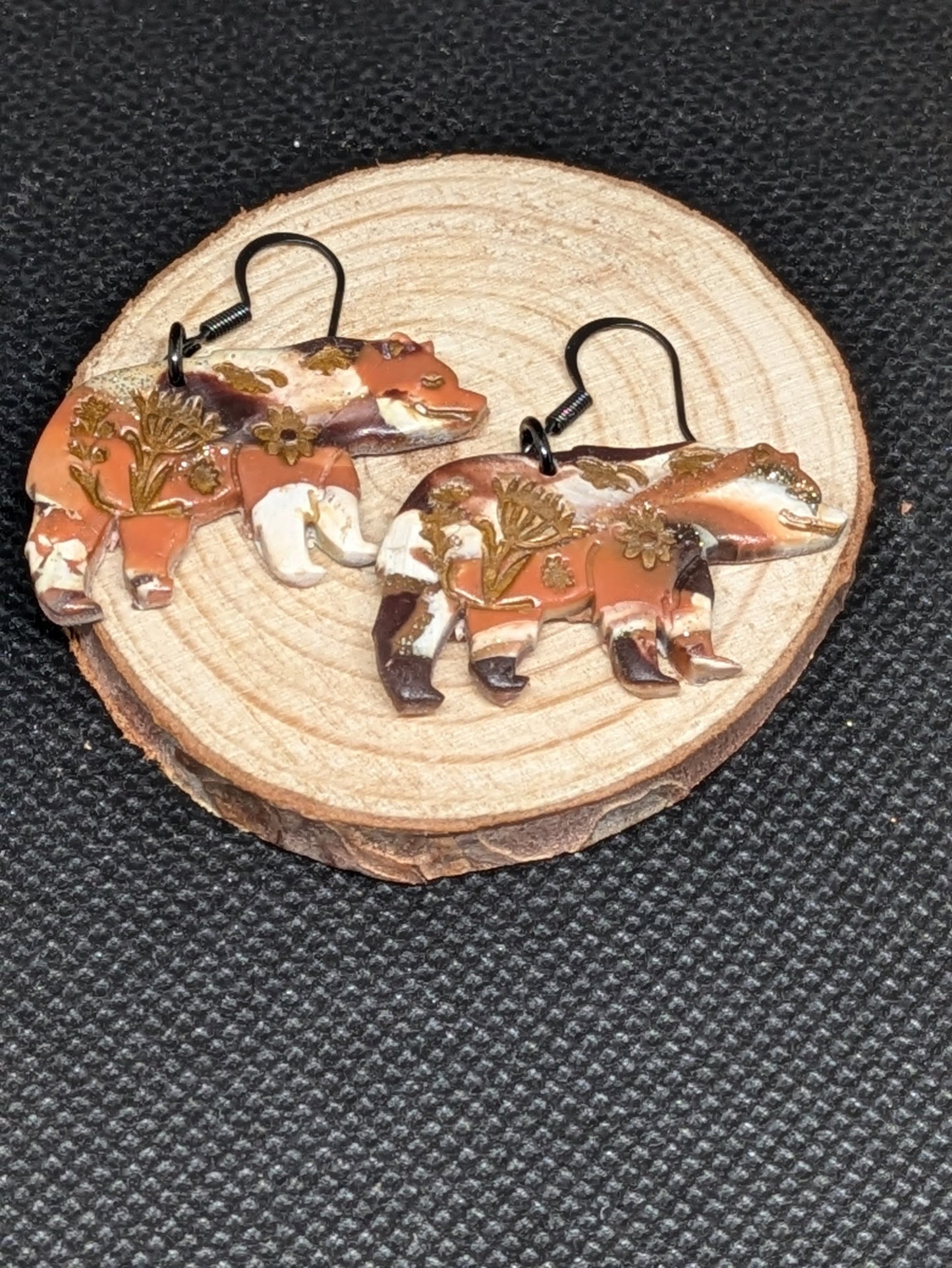 Brown Floral Bear Dangles
