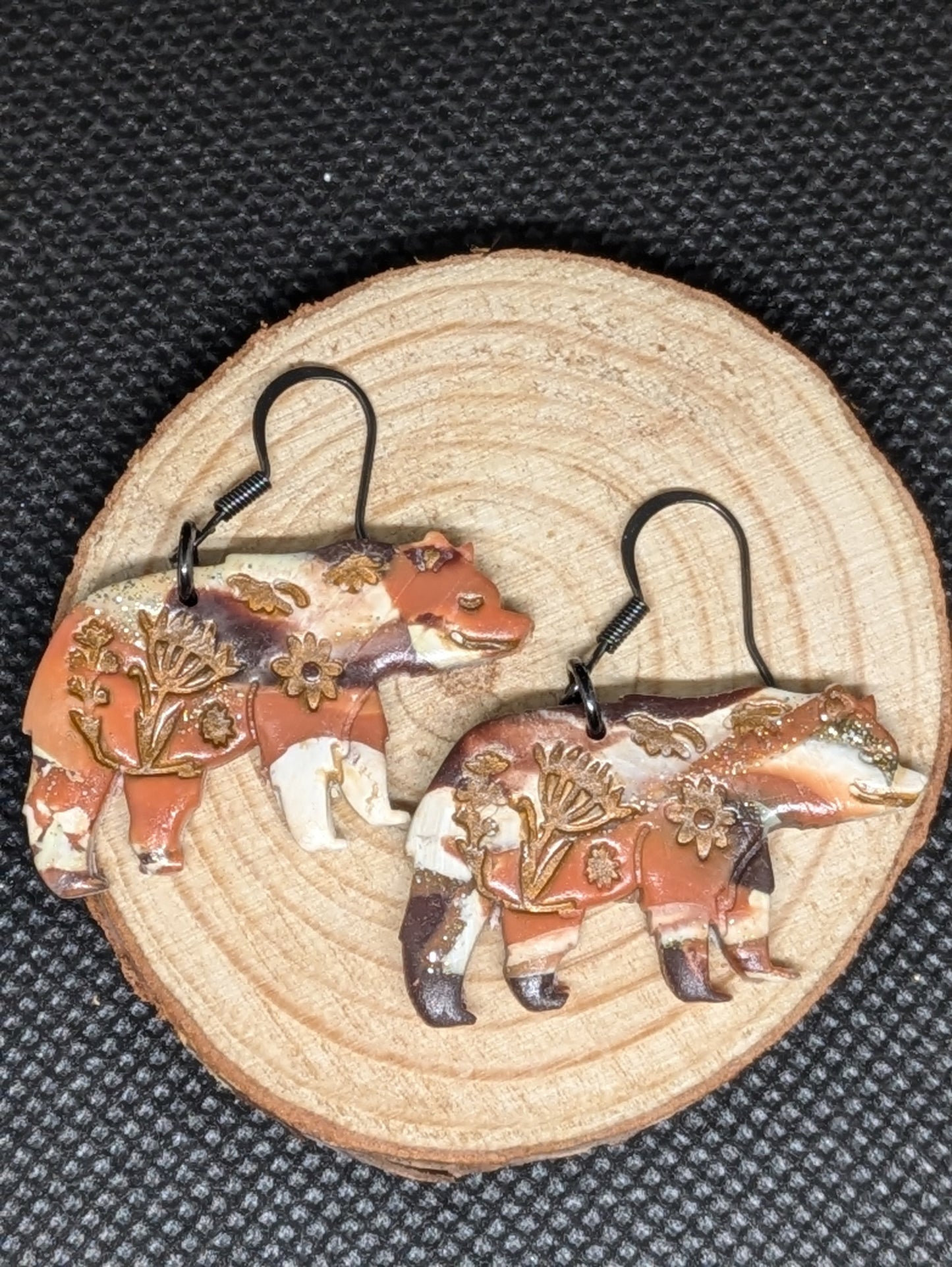 Brown Floral Bear Dangles