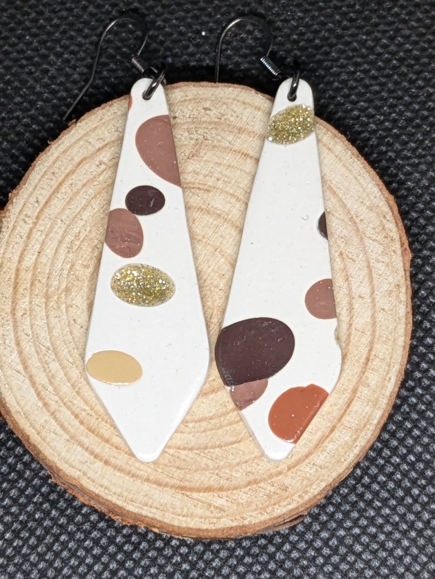 White and Brown Polka Dot Dangles