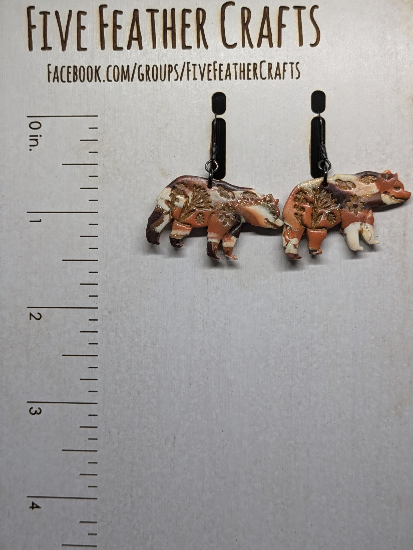 Brown Floral Bear Dangles