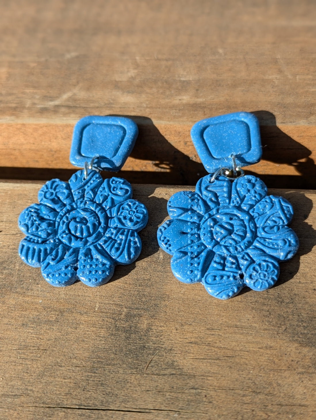 Blue Floral Stud Dangles