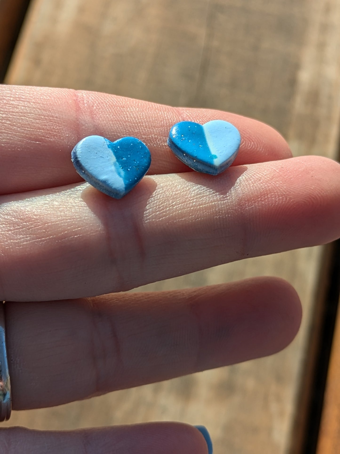 Blue Split Heart Studs