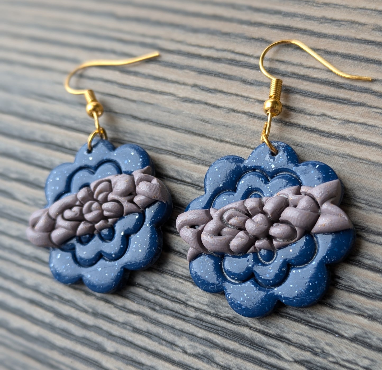 Navy Floral Dangles