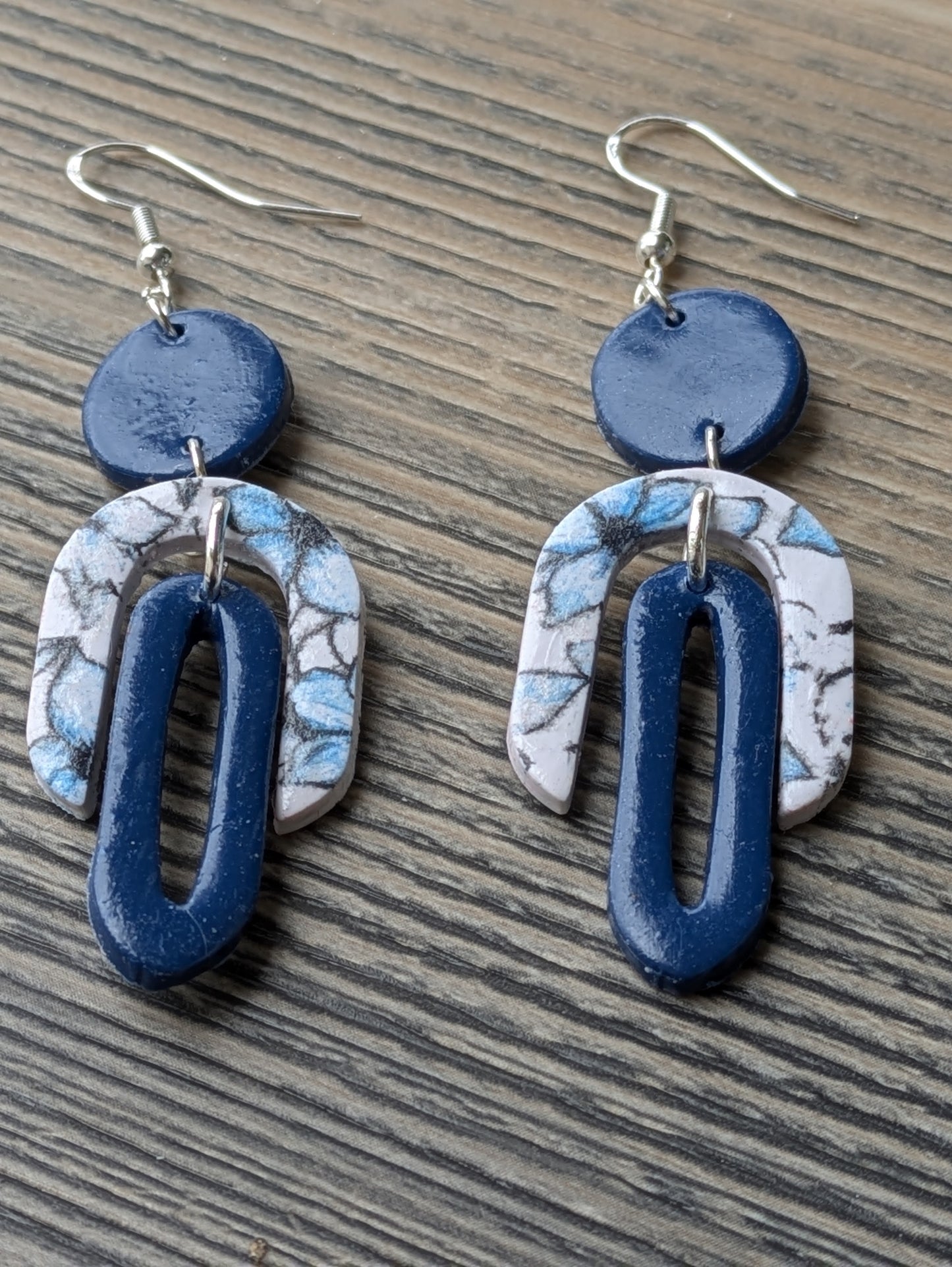 Navy Floral Layered Arch Dangles