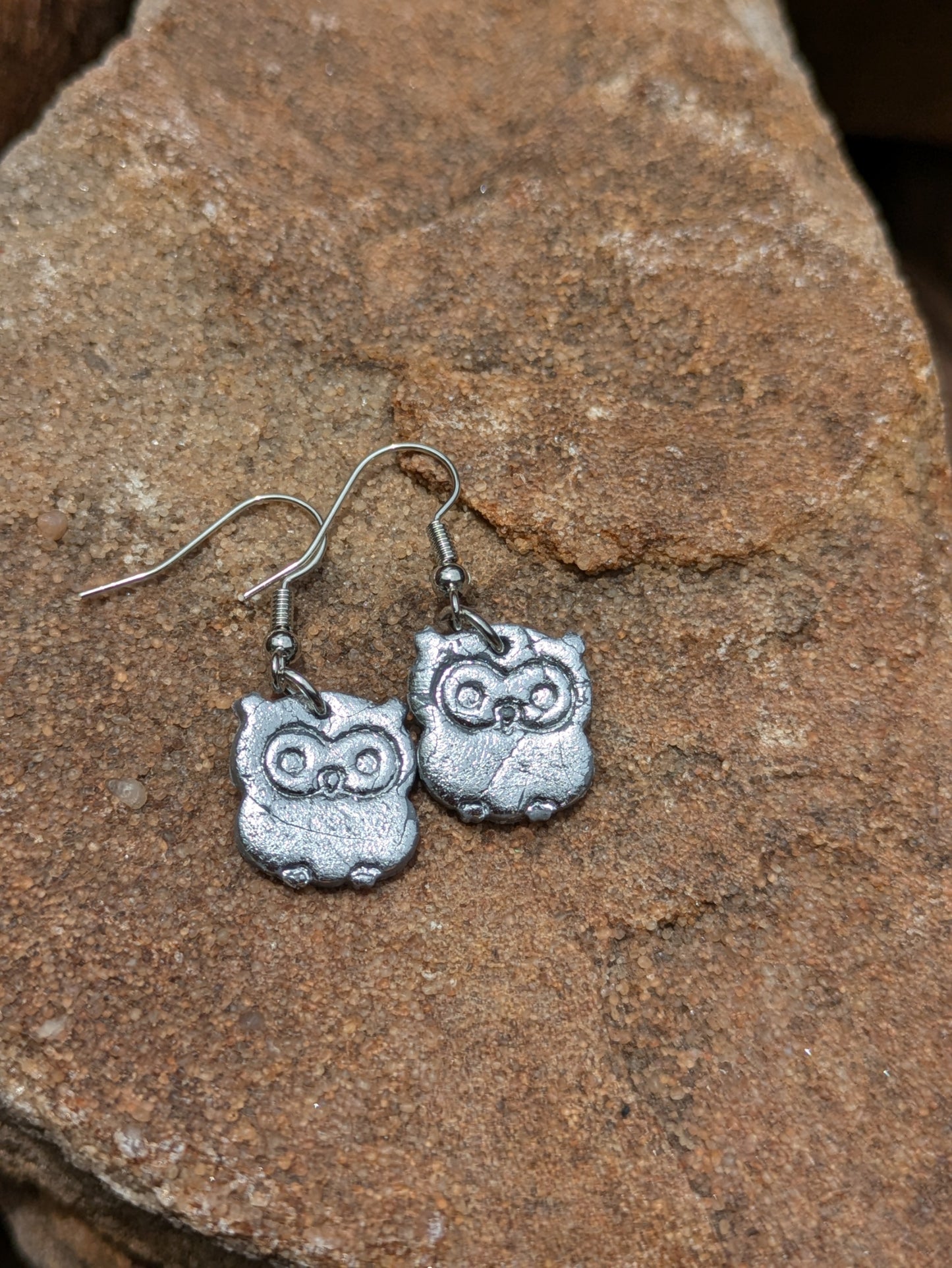 Small Silver Owl Dangles