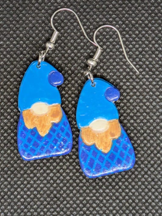 Blue Plaid Gnome Dangle Earrings