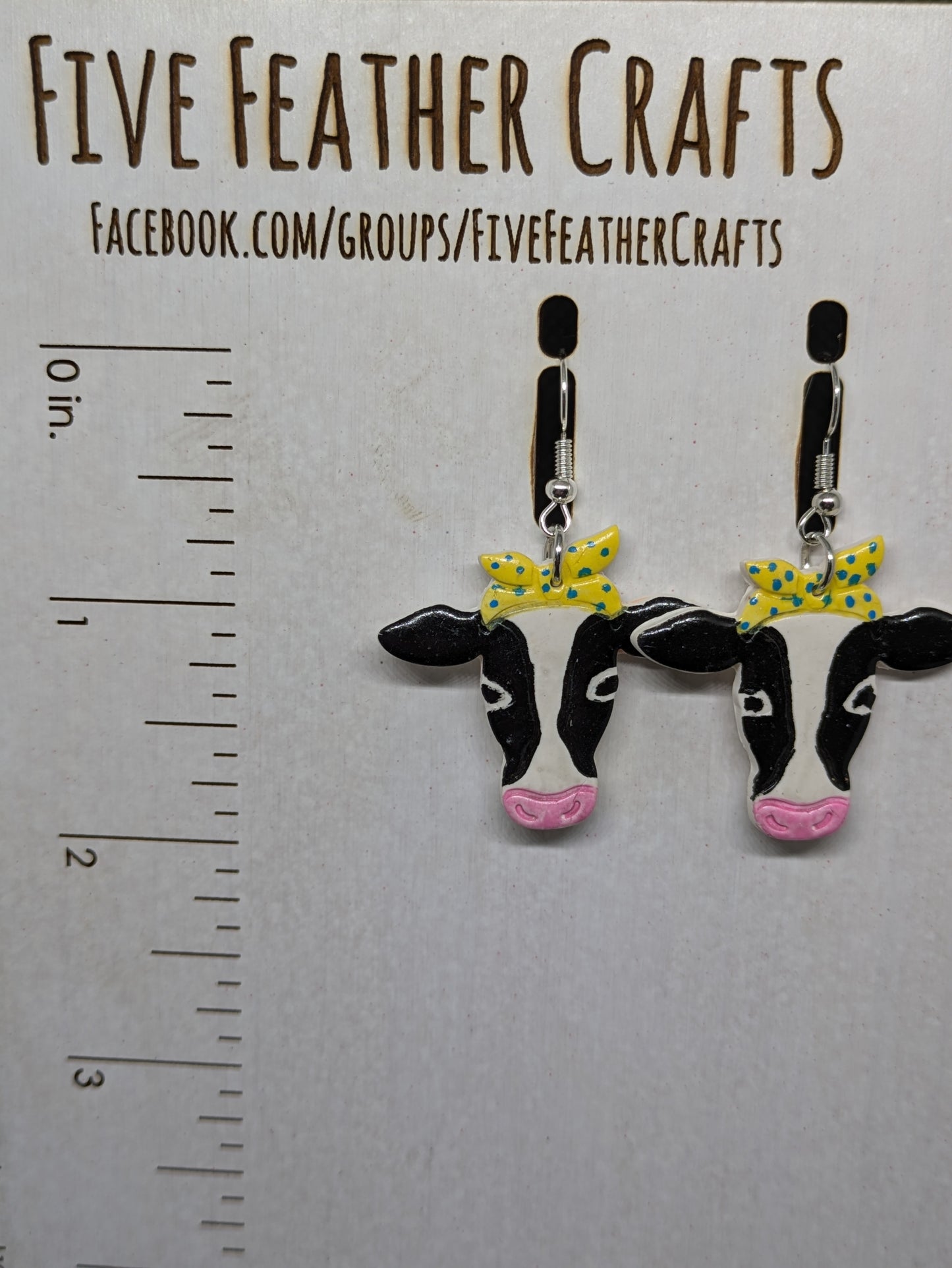 Hand-painted Polymer Clay Cow Dangle Earrings
