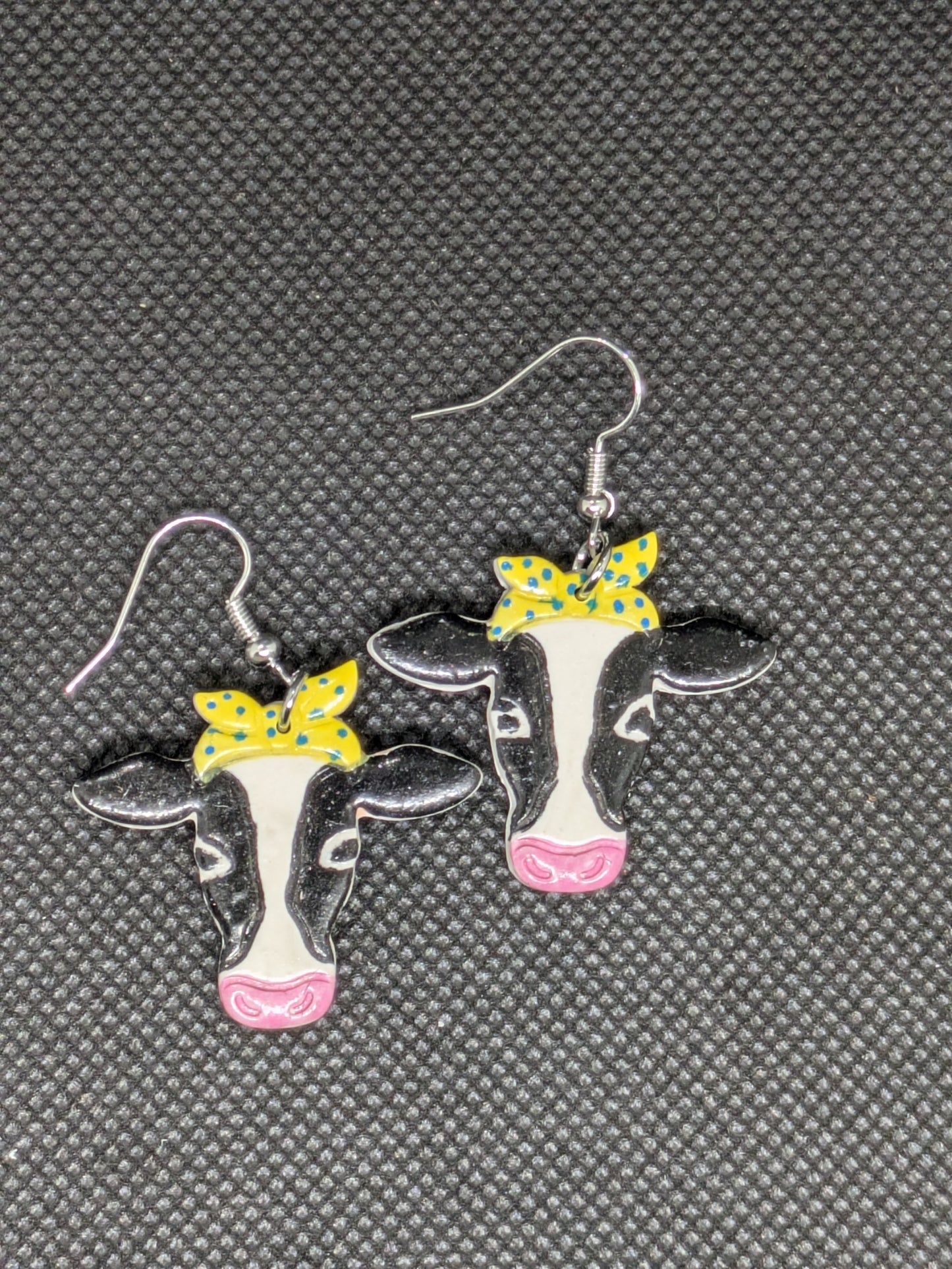 Hand-painted Polymer Clay Cow Dangle Earrings