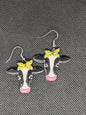Hand-painted Polymer Clay Cow Dangle Earrings
