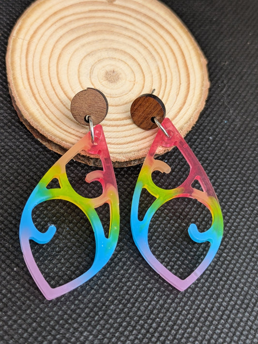Rainbow colored resin stud dangles
