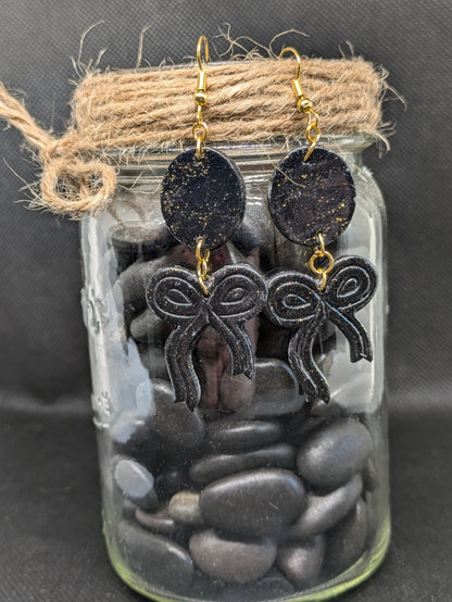 Black Sparkle Bow Dangles