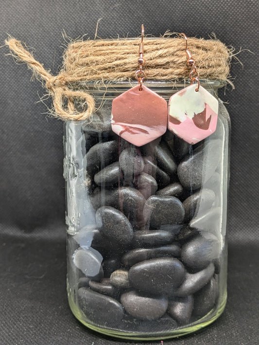 Pink and Brown Hexagon Dangles