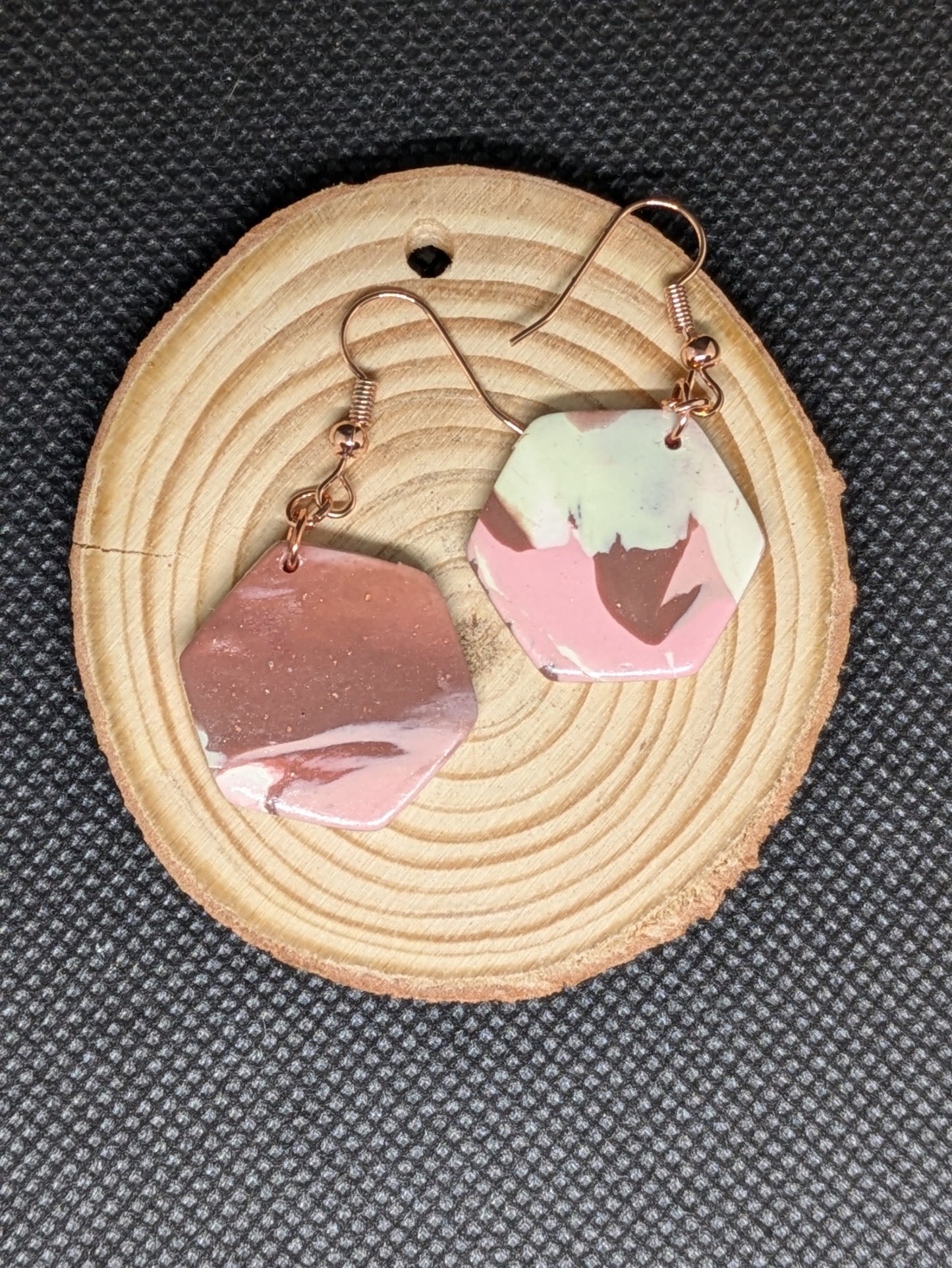 Pink and Brown Hexagon Dangles