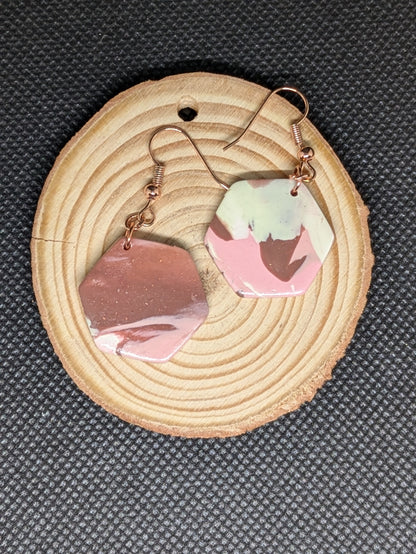 Pink and Brown Hexagon Dangles