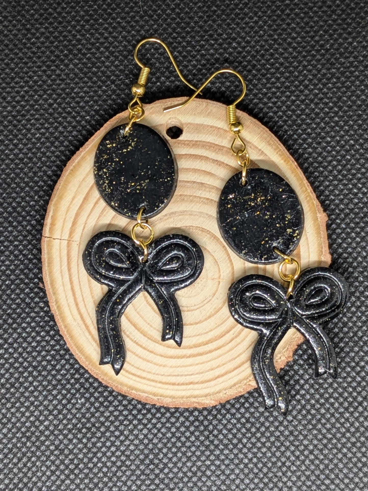 Black Sparkle Bow Dangles