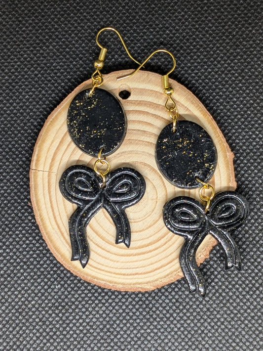 Black Sparkle Bow Dangles