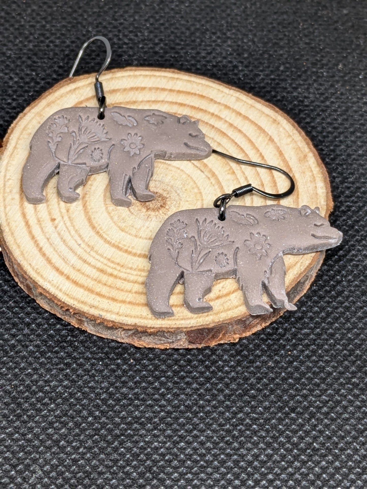 Brown Floral Bear Dangles