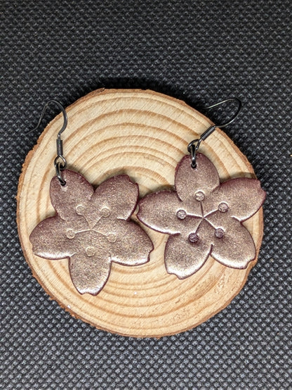 Maroon and Gold Floral Earrings