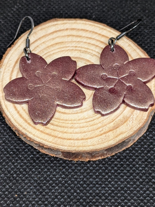 Maroon and Gold Floral Earrings