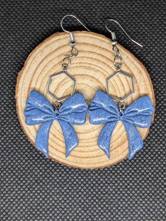 Shimmery Blue Bow Dangles
