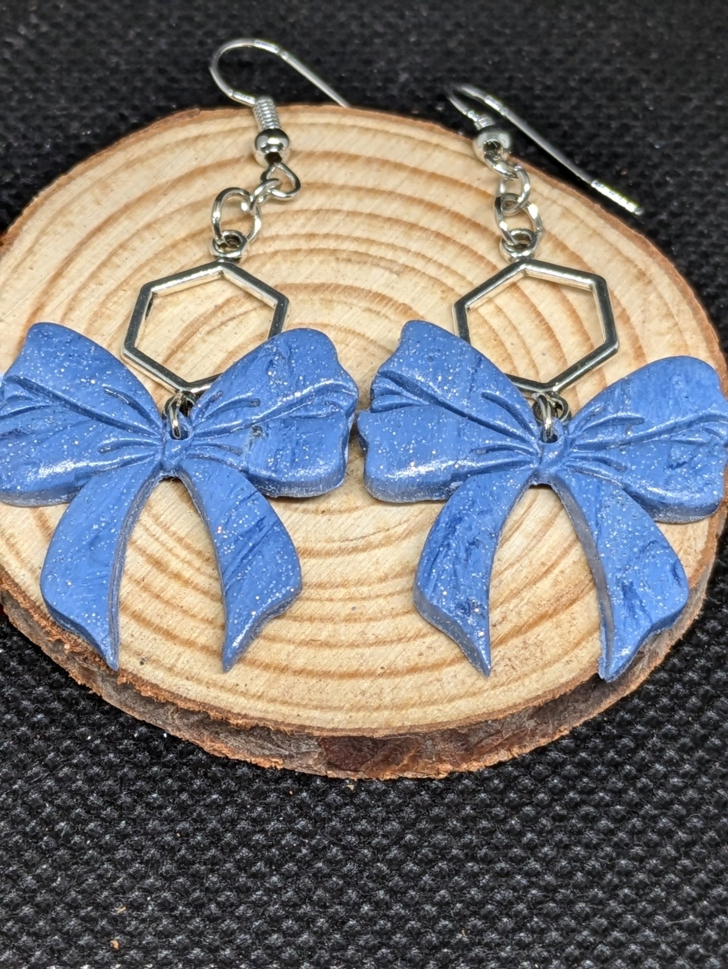 Shimmery Blue Bow Dangles