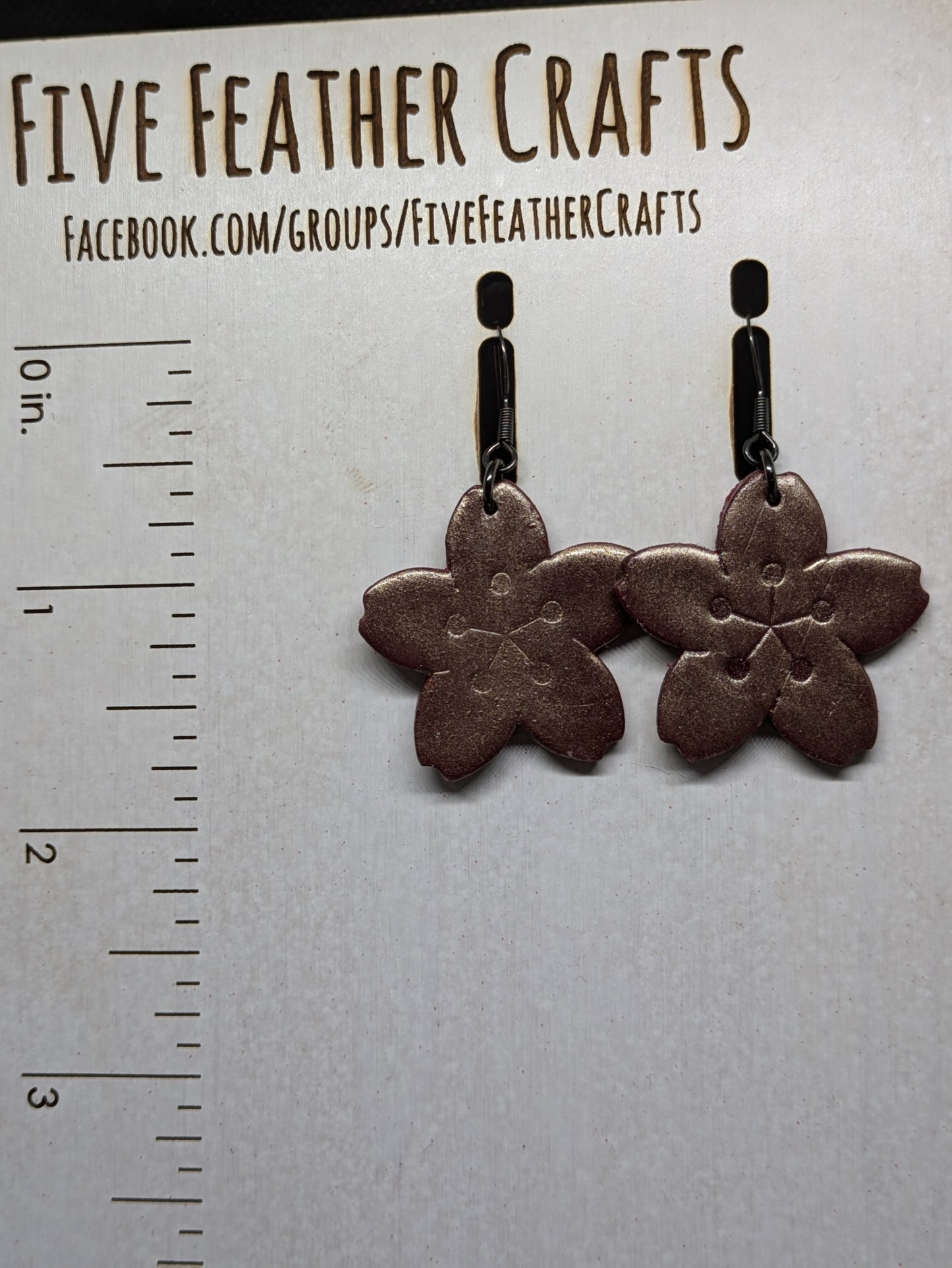 Maroon and Gold Floral Earrings