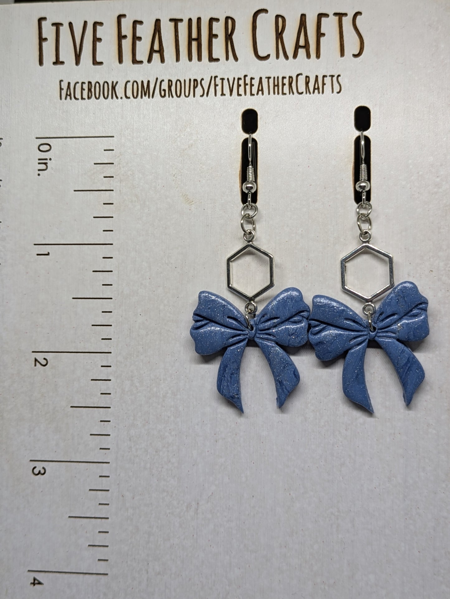 Shimmery Blue Bow Dangles