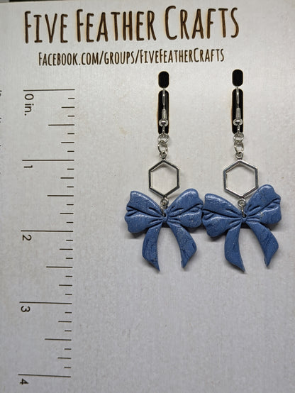 Shimmery Blue Bow Dangles
