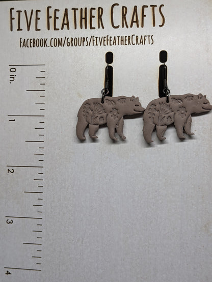 Brown Floral Bear Dangles