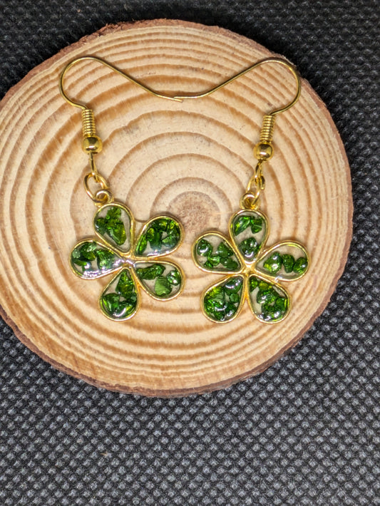Green and Gold Floral Dangles