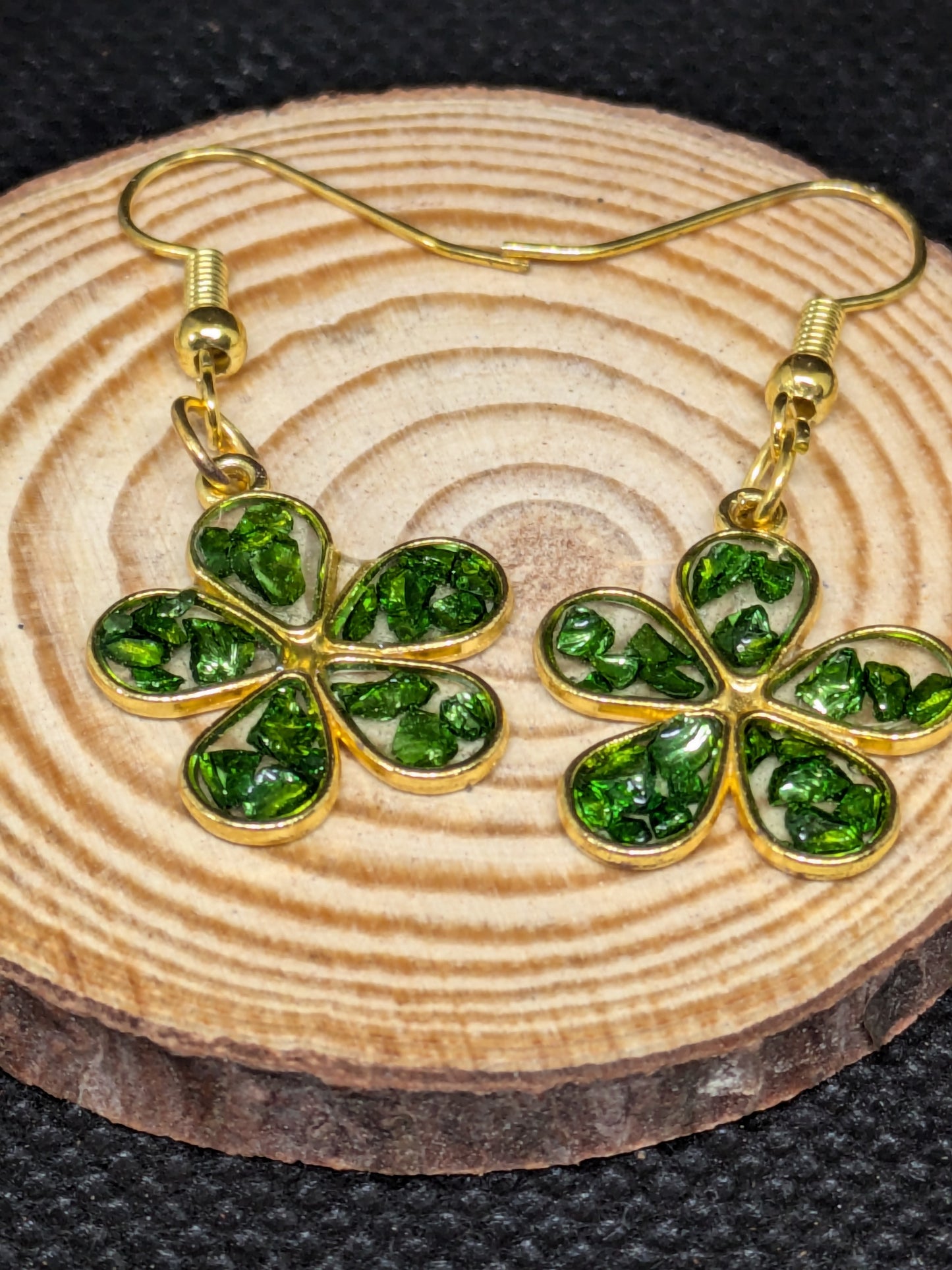 Green and Gold Floral Dangles