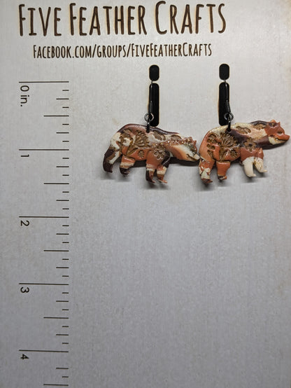 Brown Floral Bear Dangles