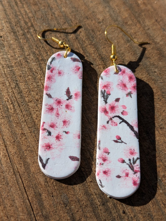 Elongated Oval Cherry Blossom Dangles