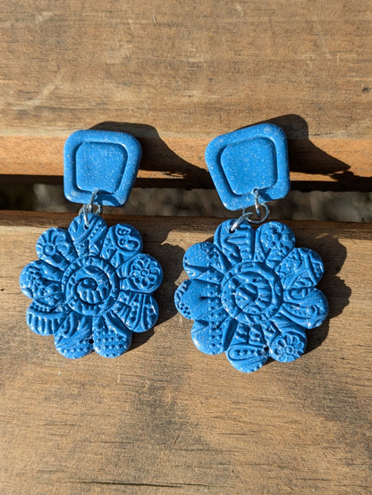 Blue Floral Stud Dangles