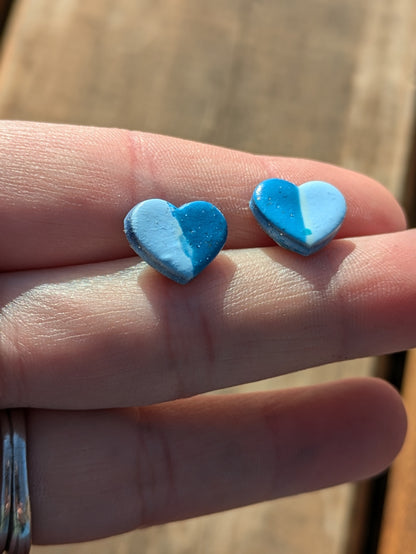 Blue Split Heart Studs