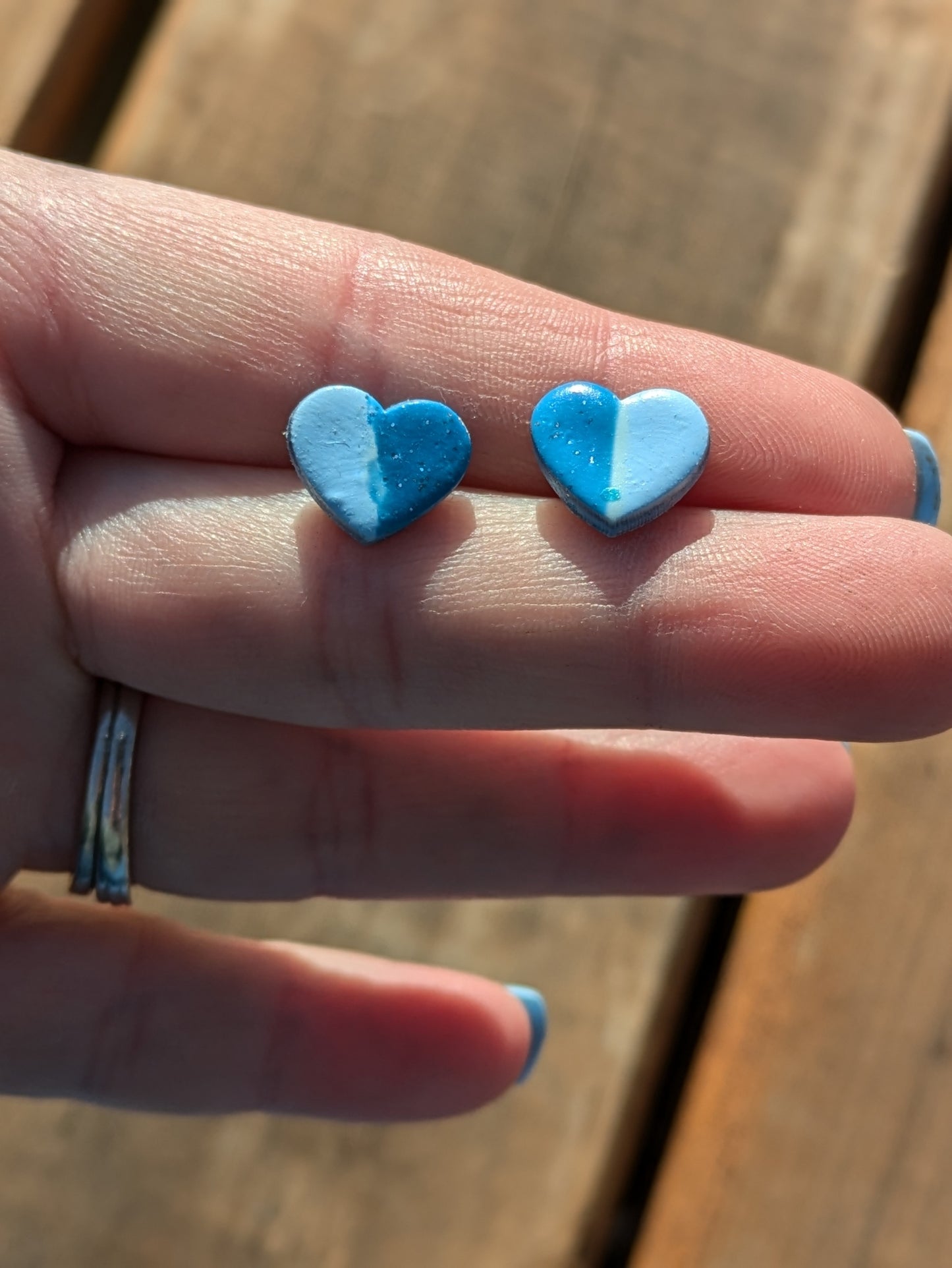 Blue Split Heart Studs