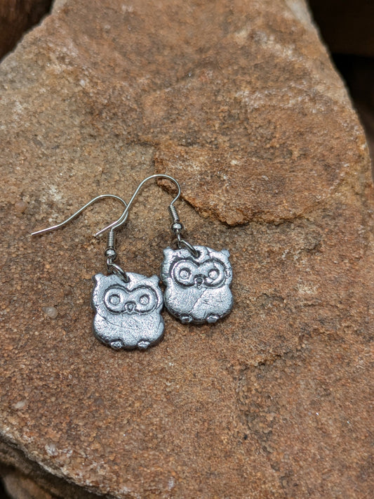 Small Silver Owl Dangles