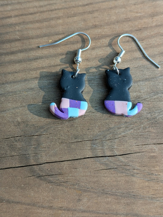 Patterned Black Cat Dangles