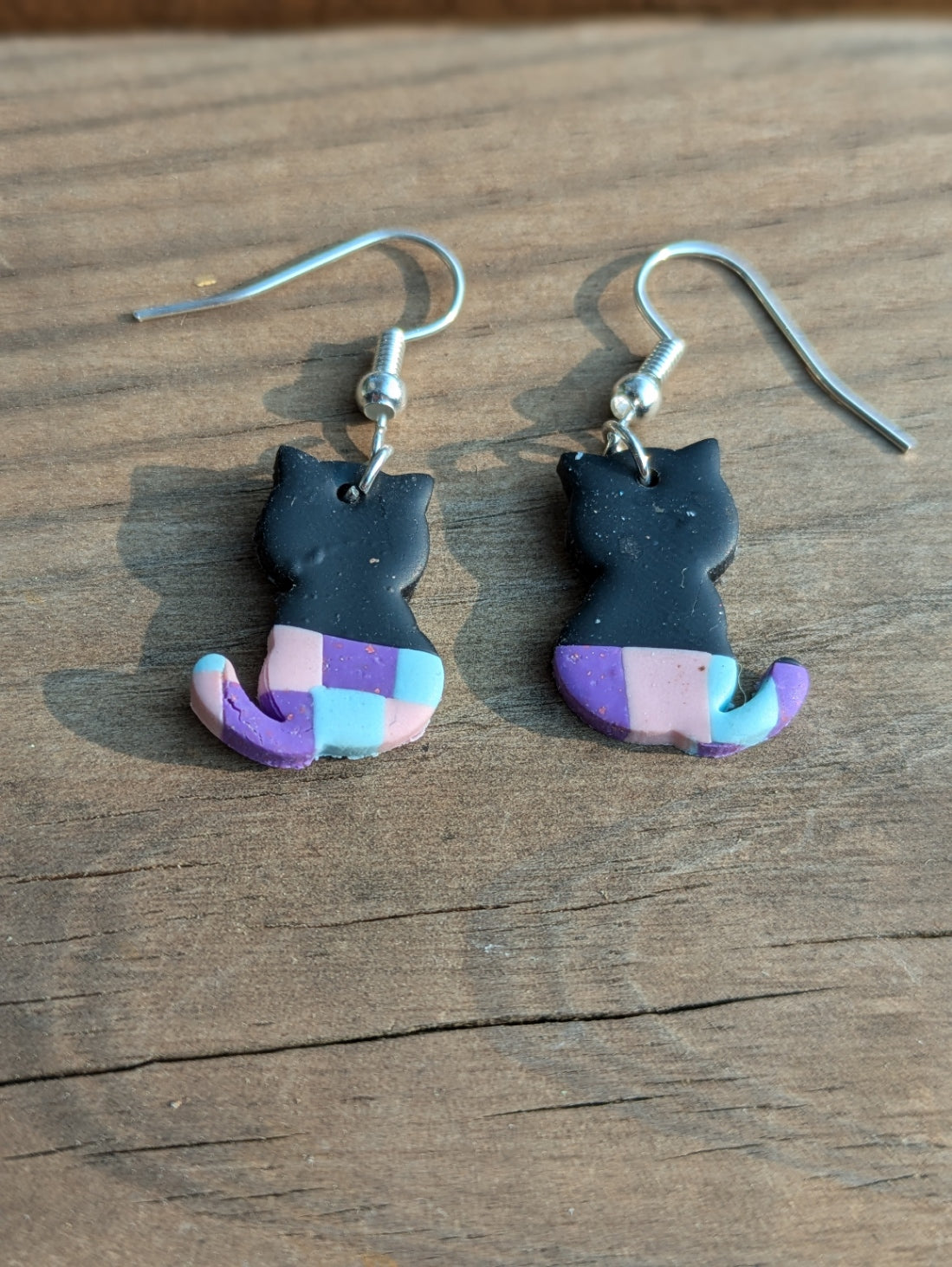 Patterned Black Cat Dangles