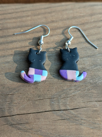 Patterned Black Cat Dangles