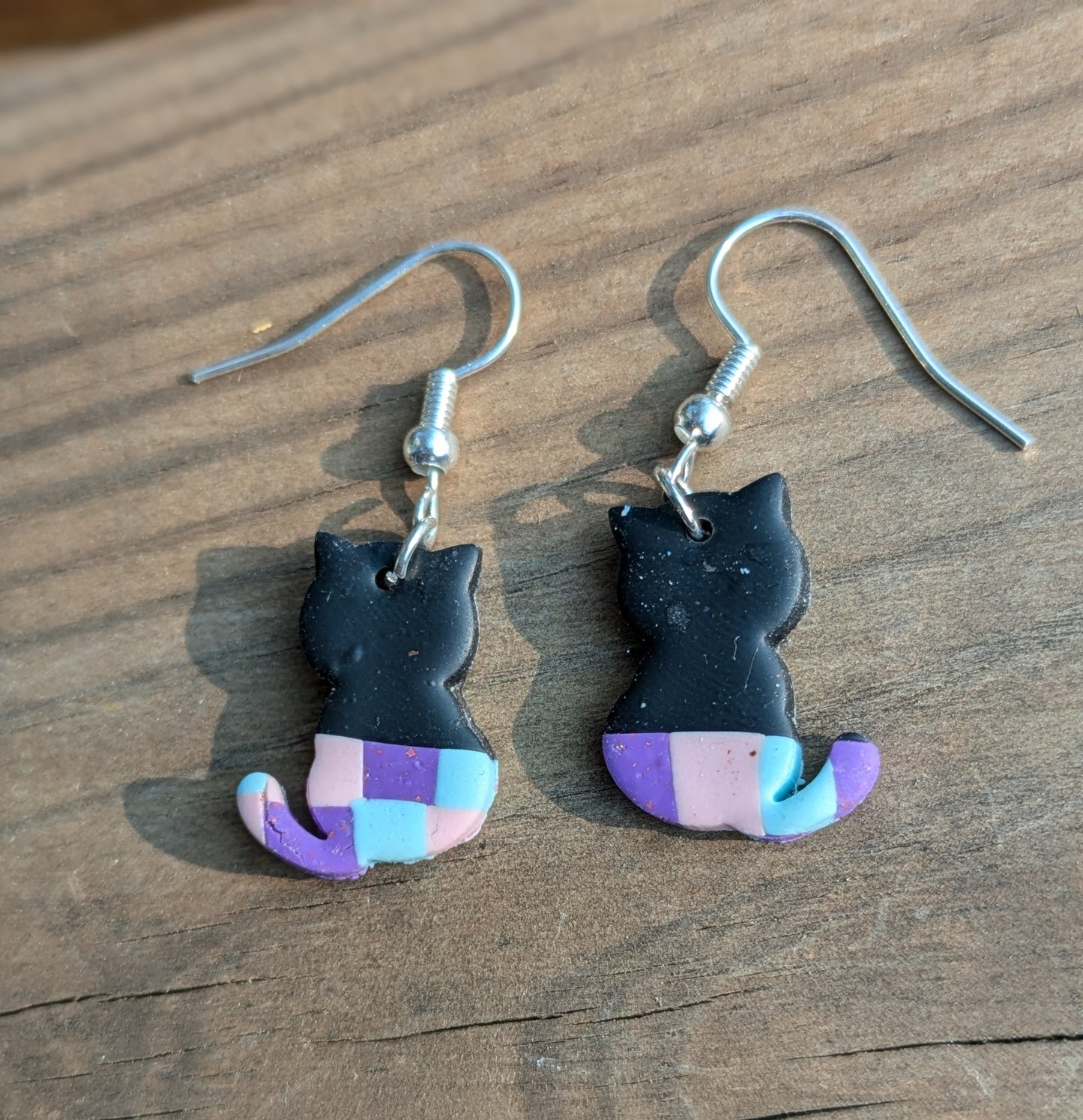 Patterned Black Cat Dangles