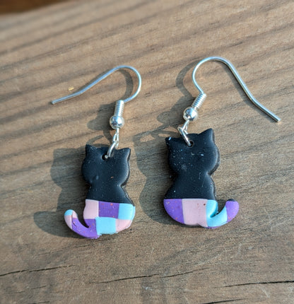 Patterned Black Cat Dangles