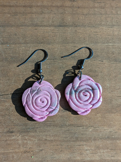 Pink and Gray Rose Dangles