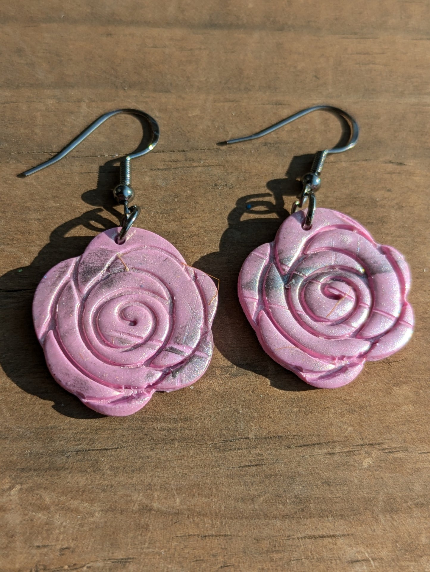 Pink and Gray Rose Dangles