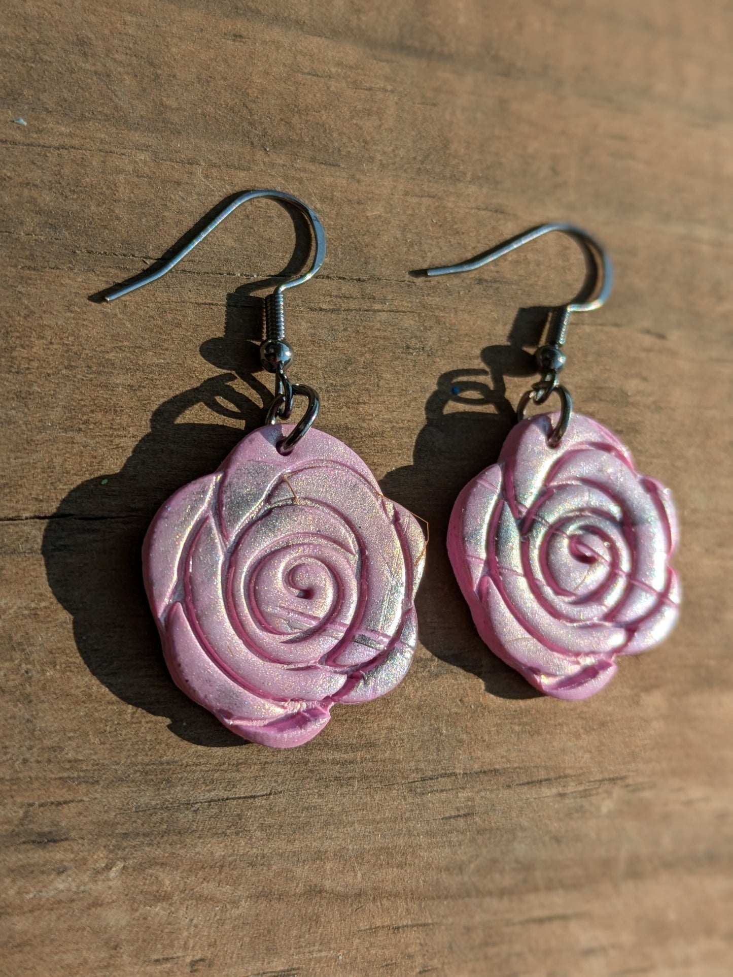 Pink and Gray Rose Dangles