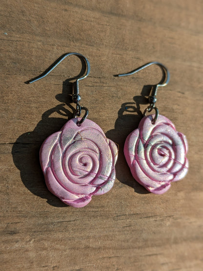 Pink and Gray Rose Dangles